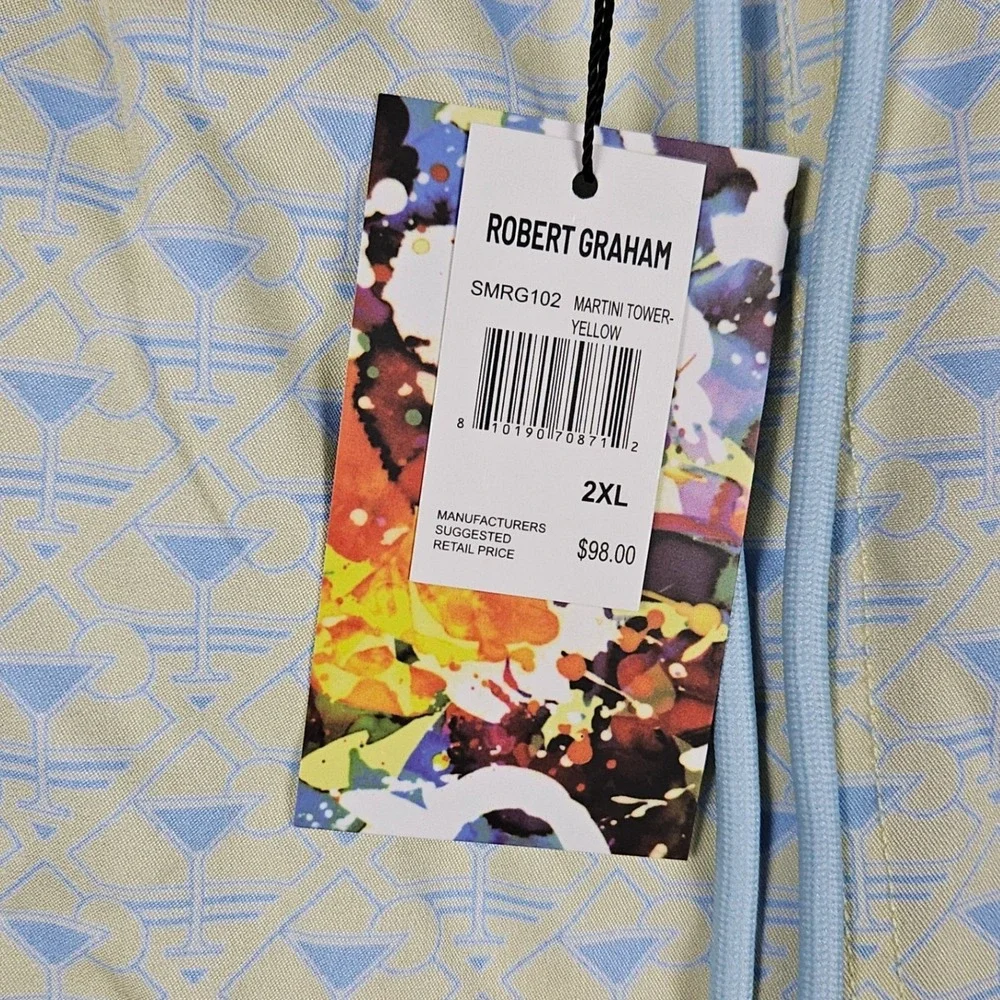 Robert Graham (Men's 2XL) Yellow Swim Trunks Martini Tower Lined Beachwear Short